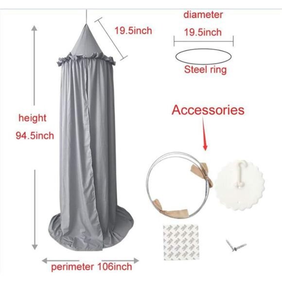 Bed Canopy for Girls, Round Dome Canopy Curtains Room Decoration Princess Castle - Picture 6 of 8